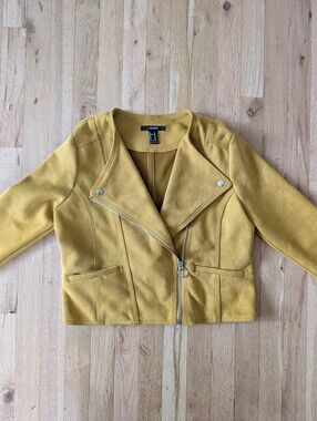 Forever 21 Citron Yellow Suede Cropped Moto Jacket